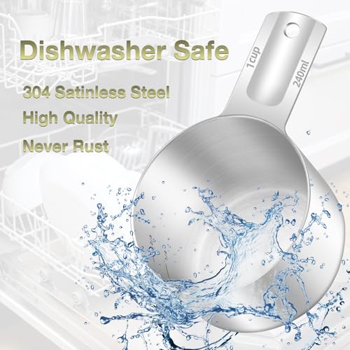 1PCS 1Cup (240ml, 8oz) Measuring Cup, Etched Inner Scale Measure Scoop | 18/8(304) Food-Grade Stainless Steel, Seamless One-Piece design, Metric and US Measurement, ‌Rust-Free, Dishwasher-Safe - size: 1Cup