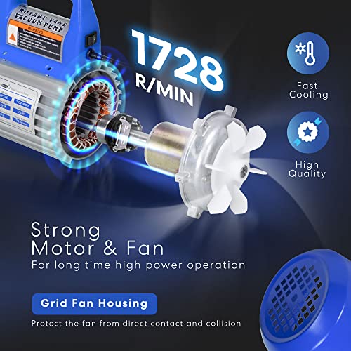 VIVOHOME 110V 1/3 HP 4.5 CFM Single Stage Rotary Vane AC Vacuum Pump | HVAC Vacuum Pump for Mini Split Automotive Air Conditioner R134a R12 R22 R502 R410a AC System with Oil Bottle - color: Blue, size: 4.5 CFM