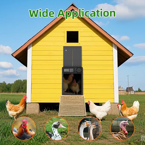 Automatic Chicken Coop Door, Battery Powered with Smart Timer & Anti-Pinch | Aluminum Alloy Door, LCD Display, Low Battery Reminder, Waterproof, Electric Auto Open/Close for Hens, Ducks, Geese Poultry