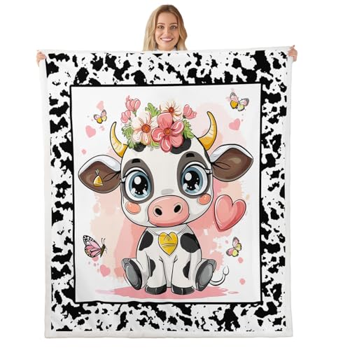 Cartoon Cow Kids Throw Blanket,Rustic Farm Animal Cow Skin Print Bed Blanket for Girls Women,Butterfly Love Heart Dreamy Fleece Blanket,Black White Fuzzy Blanket,Baby Size (30 x 39 Inches) - color: Black White, size: Baby