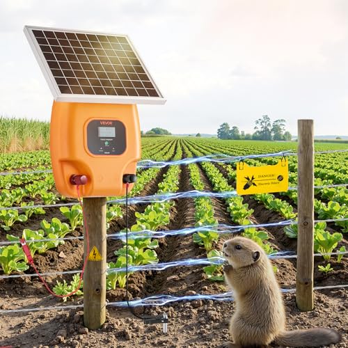 VEVOR Solar Fence Charger, 0.6J 8 kV Solar Powered Fence Charger, Electric Fence Energizer Kit, Keep Out Predators, 4-5 Days Runtime, for Livestock, Poultry, Garden Protection - size: 0.6J