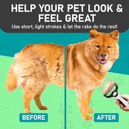 Maxpower Planet Pet Grooming Brush - Double-Sided Undercoat Rake for Dogs and Cats, Extra Wide, Reduces Shedding by 95%, White | White, Dual-Sided, Dematting, Deshedding, Detangling, Removes Dander, Trapped Dirt, Non-Slip Handle - color: White, size: Larg