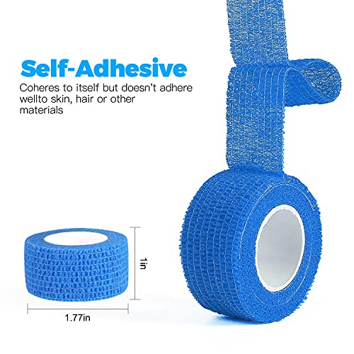 Bandage Wrap 8 Pack 1”x 5 Yards Self Adhesive Bandage Wrap Breathable Cohesive Bandage Wrap Rolls Athletic Elastic Self Adherent Wrap for Sports Injury,Wrist, Knee, Ankle Sprains and Swelling(Blue) - color: Blue, size: 1 Inch (Pack of 8)