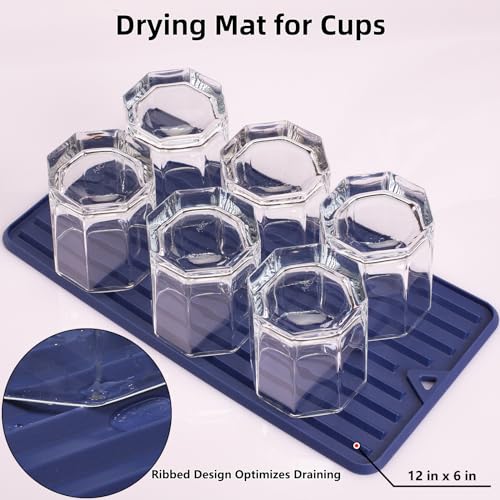 Mini Silicone Dish Drying Mat, Flexible & Thick, 6" x 12", Blue | For Kitchen Counter and Bathroom, Heat Resistant, Countertop Protector, Non-Slip, For Coffee Cup/Bottle/Glassware - size: 6" x 12"