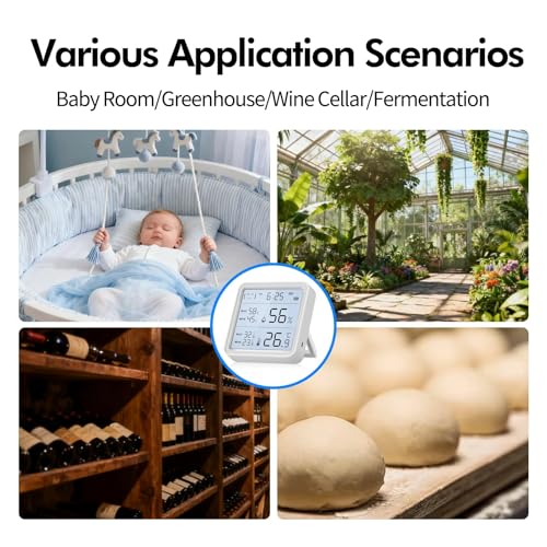 eMylo WiFi Thermometer Hygrometer with App Alerts, 3.2” Backlit Display | Smart Digital Temperature Humidity Remote Monitor, Data Storage Export, Indoor Thermometer for Home Greenhouse Baby Room