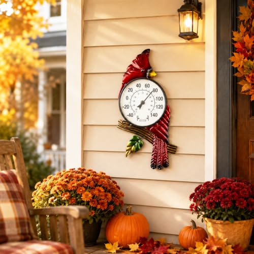 Outdoor Thermometer, Cardinal Thermometer for Patio, Yard, Garden | Large Number Wall Mounted No Battery Needed Waterproof