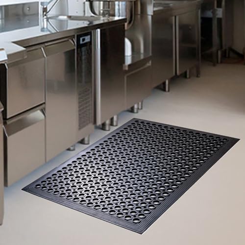 Anti Fatigue Rubber Floor Door Mats Restaurant Kitchen Outdoor Rubber Drainage Floor Mat Durable No Slip Commercial Bar Floor Mats Used for Garage Black 36" x 60"