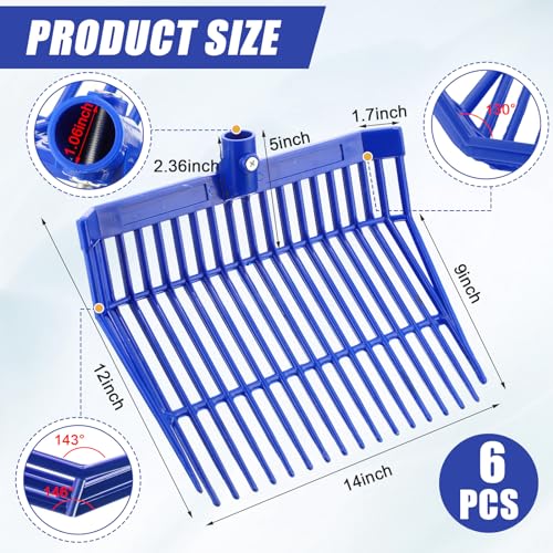 Lasnten 6 Pcs Manure Fork Head Bulk 18 Tines Pitch Fork Replacement Head with Screws and Nuts Durable Stable ABS Plastic Pitchfork for Horse Stall Picking up Manure(Blue) - color: Blue