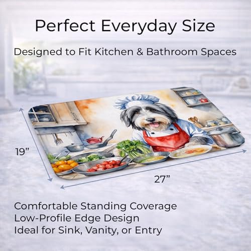 Caroline's Treasures Bearded Collie The Chef Memory Foam Kitchen Mat Machine Washable Anti-Fatigue Mat Cushion Comfort Bath Mat or Kitchen Rug - color: Bearded Collie 6198