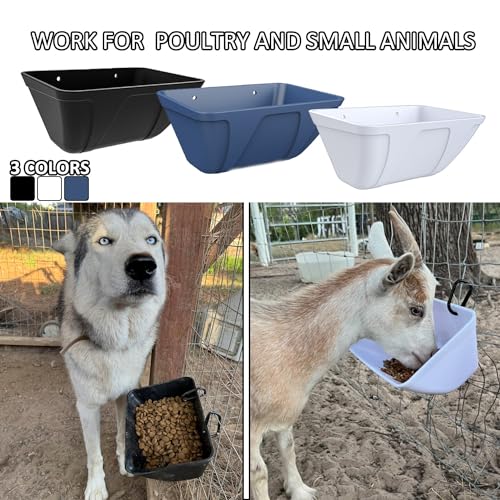 Fence Hanging Chicken Feeder for Duck, Piglets, Goat Feeder Poultry Feeding Container for Livestock Feed Trough Water Bucket(Blue 4)