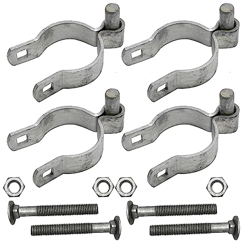 4pcs Chain Link Fence Gate Post Hinge for Outside Diameter Post/Pipe, Galvanized Chain Link Post Gate Hinge, Nut/Bolt Included (2-3/8 Inch)