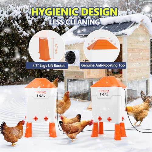 Lilyang Heated Chicken Waterer 3 Gallon, 250W Thermostat Control | Submersible Heat Plate, Chicken Water Heater With Nipples, Freeze-Proof Poultry Drinker for Winter, No-Tools Assembly