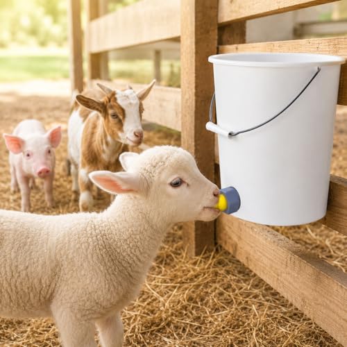 KTXM-Lamb Silicone Feeding Nipple Replacement Kit, Bucket-Mounted Nipple with Threaded Adapter & Red O-Ring, 3 Replacement Teats for Lambs, Baby Goats, Calves & Piglets, 1.5 Inch Hole Setup