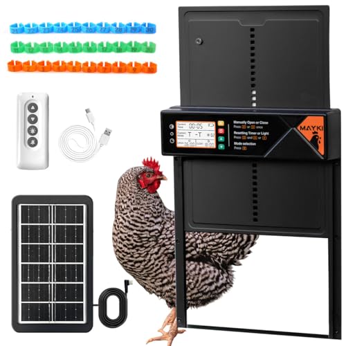 MAYKI Chicken Feeder and Waterer Set and Automatic Chicken Coop Door Solar Powered, Automatic Coop Accessories