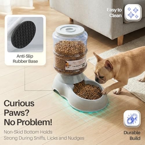 Flexzion Automatic Pet Feeder & Waterer Set of 2 Pack, Self Feeding Replenish Dog Cat Bowls, Gravity Food & Water Storage Container Fountain Jug Pet Supplies Plastic Skid Proof Rubber Feet (1 Gallon) | Self-Replenishing Dry Food Station with Non-Skid Feet