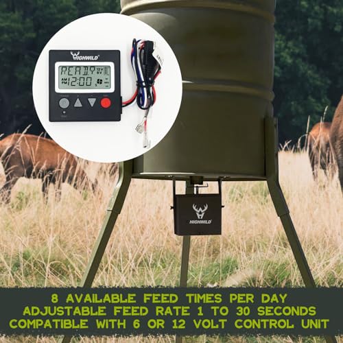 Highwild 6V/12V Universal Game Feeder Digital Timer | Up to 8 Feed Times Deer Feeder Timer with Adjustable Feed Duration, Motor Speed, LCD Display, and Memory Function for Hunting