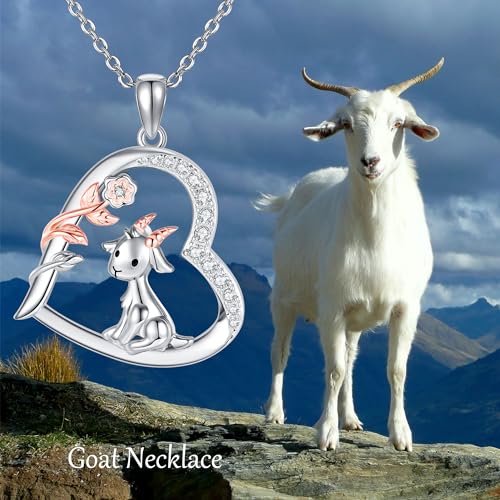 Goat Necklace Crystal Goat Necklace Sterling Silver Heart Goat Necklace Animal Pendant Jewelry for Women Goat Gift for Goat Lovers - style: goat