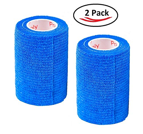 Vet Wrap Tape (Blue) (2 Pack) (3 Inch x 15 feet) Self Adhesive Adherent Adhering Cohesive Flex Self Stick Bandage Grip Roll Dog Cat Pet Horse - color: Blue, size: 2 Rolls