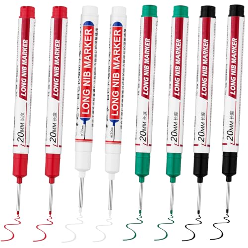 8 PCS Long Head Deep Hole Marker Pens,20mm Long Nib Marker, Longs Nose Markers, Waterproof Construction Markers Marking Tool,Permanent Markers Carpenter Ink marker Pens,Metal marking Pens03 - color: 8PCS-20MM-Red/White/Green/Black