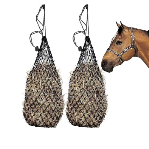 2 Pcs Ultra Slow Feed 1.5"x1.5" Holes 40” Hay Net, Durable Slow Feeder Hay Nets for Horses Goat Feed(Black