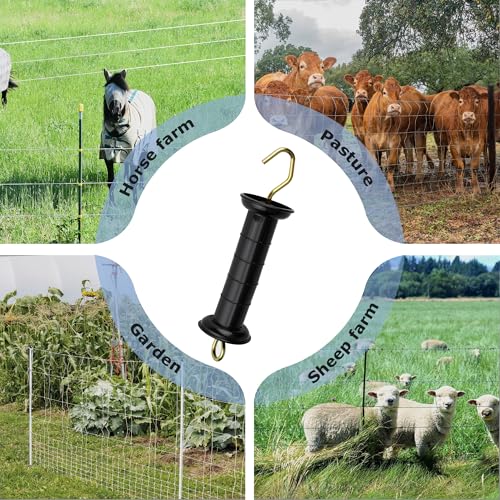 4 Pcs Electric Fence Gate Handle, Gate Handle Insulators with Spring, Outdoor Black Stainless Steel Plastic Handle, Gate Connector, Electric Fence Wire Handle