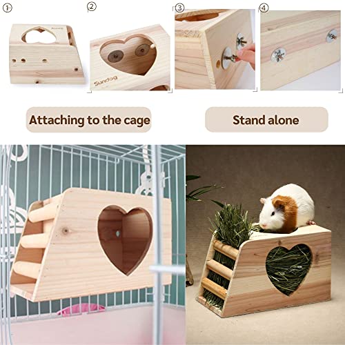 JanYoo Hay Feeder for Rabbits Wooden Holder for Cage Large Rack Hanging Food Manager Less Waste Dispenser Bunny Accessories - size: Xlarge-0.65lb Capacity