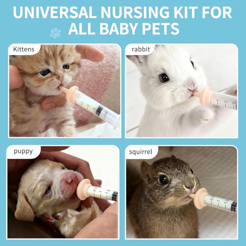 Pet Nursing Kit – Kitten Bottle Feeding Set with Nipples, Syringes, and Formula Dispenser for Newborn Puppies, Kittens, Baby Squirrels, and Other Small Animals
