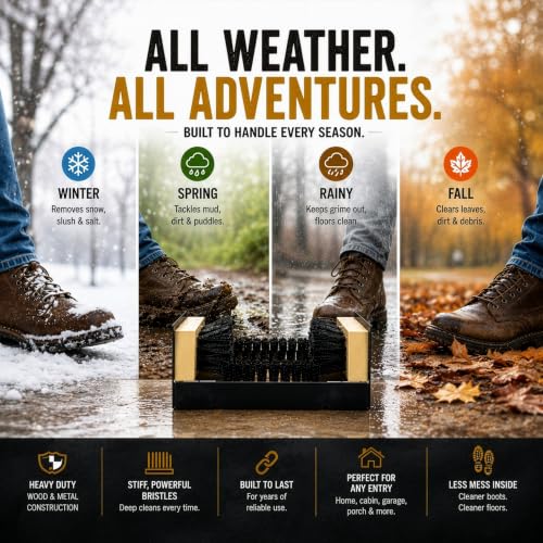 Heavy Duty Classic Outdoor Boot Scraper & Shoe Cleaner Brush with Stiff Bristles Metal Frame Portable or Floor Mounted for Entryways Barns Farms Garages Removes Mud Snow Sand Fits - size: Classic