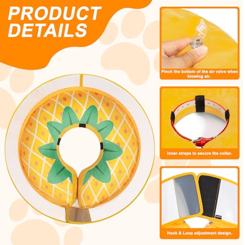 Inflatable Dog Cone Collar for Large Medium Small Dogs, Soft Dog Donut Collar Adjustable Recovery Cone for Pets After Surgery, Extra Enhanced Anti-Licking Guard Shield (Pineapple, Medium) - color: Pineapple, size: Medium