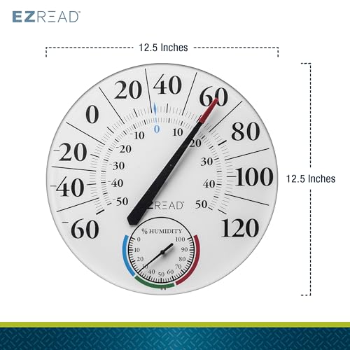 Headwind Decorative Dial Thermometer - 12.5 Inch Indoor & Outdoor Wall Thermometer – Weather Resistant Patio Dial for Garden Use - Solar by EZRead - color: Thermometer & Hygrometer