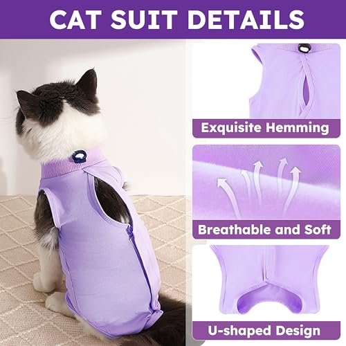 Hpetppy Cat Recovery Suit, Breathable Cat Surgery Recovery Suit Female, Cat Onesie for Cats After Surgery Spay Surgical Abdominal Wound Skin Diseases Cone of Shame Alternative Purple(M) - color: Purple, size: Medium