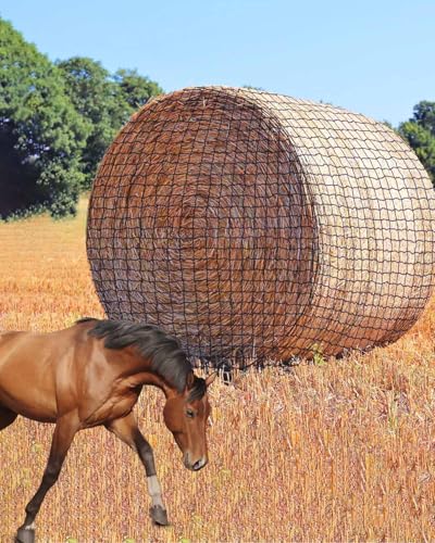 5x5Ft Round Bale Hay Net, Knotless Slow Feeder Hay Net for Horses | Fit Round Bale 4x4-5x5 and Square Bale 3x3x8-4x4x8, for Cattle Sheep in Farms and Pastures, Heavy Duty Livestocks - size: 5x5Ft
