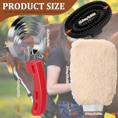 Curry Comb Kit, 6 Ring Curry Comb & Rubber Brush & Horse Grooming Mitts | Curry Comb Kit for Grooming Horses, Dogs, Goats, Cattle, Cow, Donkey Supplies - color: Curry Comb Kit(3 Pcs)