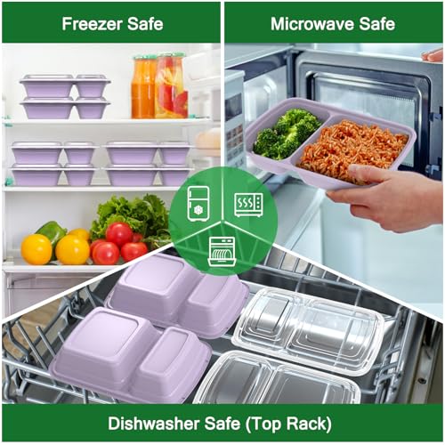 Dealusy 50 Pack 28 oz Meal Prep Containers with Lids 2-Compartment, Lilac | Sturdy Leakproof & Food Safe, Microwave, Freezer, Dishwasher Safe Prep Containers, To Go Take Out Plastic Food Storage - color: Lilac