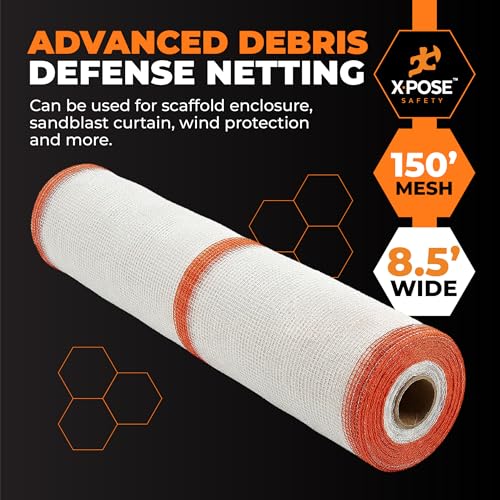 Xpose Safety Debris Netting for Construction | 8.5’ x 150’, 1/6" Mesh Scaffold Safety Net, Temporary Material Roll, Visibility Fence, Heavy-Duty Fire Retardant, White - color: White, size: 8.5' X 150' – 1/16" Mesh