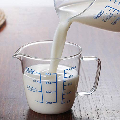 Glass Measuring Cup with Lid, V-Shaped Spout Microwave Safe Borosilicate Kitchen Accessories 3 Measurement Scales Cup, ML, OZ Easy Measure Liquid Powder Milk Cups for Cooking Baking - color: 250 ml