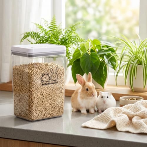 Pet Treat Storage Container,Clear Airtight Food Container One Button Opening Food Containers,with Handled Lid and Measuring Spoon Clear,for Storage Hamster Sand,Rabbit Food,Rabbit Nuggets Etc