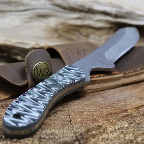WHISKEY BENT HAT CO. Sendero Caper 440 Stainless Steel Fixed Blade Knife w/Leather Sheath (Brown Fang - Damascus Blade) - color: Brown Fang - Damascus Blade