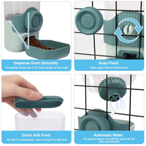 Hanging Cage Automatic Food Water Dispenser Detachable Auto Gravity 0.9 L Self-Feeding Feeder and Waterer Set, Crate Auto Feeder Dish for Small Pets Puppy Cats Ferret Bunny Guinea Pig