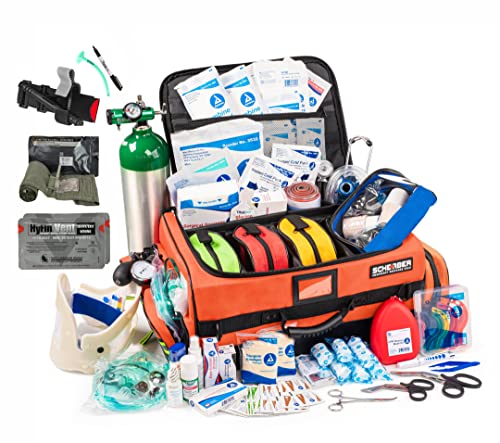 Scherber Fully-Stocked Premium First Responder Bag | HSA/FSA Approved | Large Pro EMT/EMS Trauma, Bleeding & Oxygen Medical Kit | CAT Tourniquet, HyFin Chest Seal & 260+ First Aid Supplies (Orange) - color: Orange
