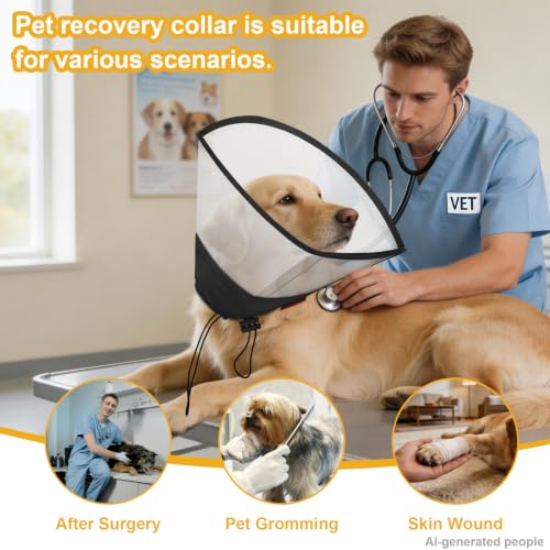 Plastic Dog Recovery Cone Collar, Soft Comfortable Breathable Post-Surgery Pet Cone, Escape-Proof, Easy Clean, Prevents Licking Wounds, Waterproof & Adjustable L (Neck 14.1"-18.1") - size: L(Neck 14.1"-18.1")