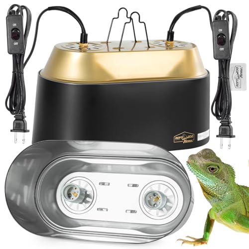 Dual Reptile Light Fixture with Switches, High Reflection Dome Reptile Heat Lamp Fixture, Terrarium UVB Basking Bulb Fixture for Reptiles Bearded Dragon Snake Tortoise, Max 150W Each - size: 12.6IN 150W