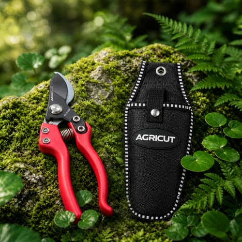 AGRICUT Japanese Pruning Shears, Hand Pruners with Sheath | Gardening Gifts for Men Women - Pruning Shears with Sheath & Holster, Heavy Duty Bypass Garden Clippers with Case - style: Nylon Handle, High Carbon Steel PRO with Sheath