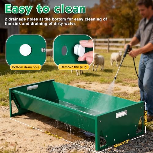 15 Gal Goat Feeder, Deer Feeder Livestock Feeding Metal Trough 39.4 Inch Heavy-Duty Galvanized Portable Pig Feeder for Farms Alpacas Hay Feeder for Goats, Calves, Sheep, Horses Deer (Dark Green)