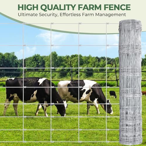 Cattle Fence, Farm Fence 4ft x 164ft - 14 Gauge Galvanized Wire Fence & Chain Link Fence for Hog, Goat, Sheep & Deer; Ideal As Goat Fencing, Deer Fence, Yard Protection & Livestock Cattle Panel - size: 4ft X 164ft