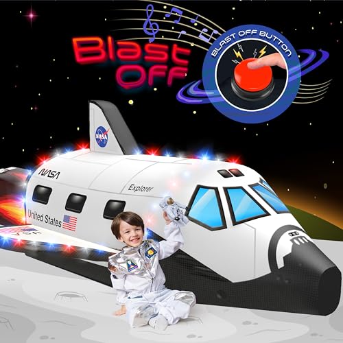 W&O Space Explorer Inflatable Fort with Lights & Sound - Fan Not Included | Rocket Ship Aerodome with LED Lights, Blast-Off Sound Button, Easy Entry/Exit, Space Adventure Play. Great Gift, Ages 3-12 - color: Space Shuttle