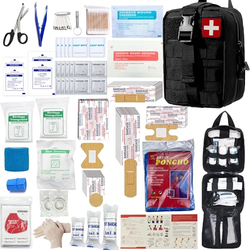 293Pcs/set - First Aid Kit Molle Pouches Emergency Survival Kit Suitable for Outdoor Activities, Home, School, Hiking, Car Travel and Camping - Quick Response First Aid Essentials (Black) - color: Black
