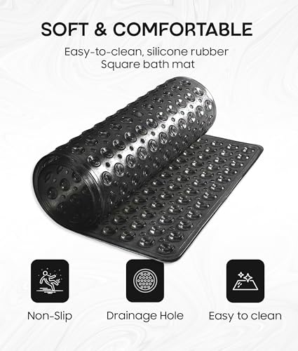 ADOV Square Shower Mat Non Slip, 21 x 21 in Bathtub Mat with 164 Strong Suction Cups, Drain Holes, Machine Washable, Soft Anti-Slip Bathroom Mat for Inside Shower, Tub and Shower Stall - Black - color: Black