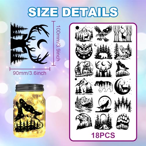 GLOBLELAND 18 Sheets Forest Animals Silhouette Transfer Stickers Decals Stickers Wolf Deer Bear Eagle Rub on Transfer for Mason Jars Furniture Vase Glass Decorations Art Crafts - style: Forest Animals