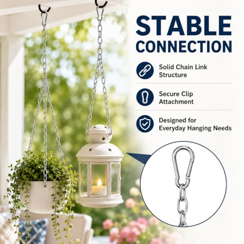 3 Pack 304 Stainless Steel Chains with 6 M4 Carabiners, 2mm x 2m (6.56ft) | Metal Chain Link Set, Small Chain for Hanging Bird Feeders, Planters, Camping, DIY, Anchor Chain, Silver - size: 2m-3pcs-2mm